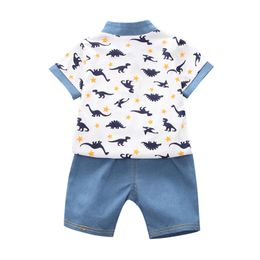 Summer Baby Boys Short Sleeve Dinosaur Print Blouse Shirt+Shorts Children Casual Outfits Sets