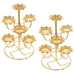 Candle Holders 2pcs Vintage Lotus Butter Lamp Stand Candlestick Oil Tealight Temple Candleholder Metal Flower Light Decorative