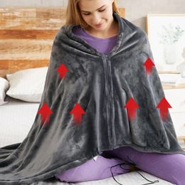 Blankets USB Electric Heated Blanket Coral Velvet 3 Heating Levels Zipper Throw Over Winter Warm Shawl Quickly Cape Pad