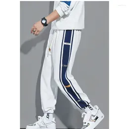 Men's Pants 2024 Spring And Summer Fashion Casual Splicing Contrast Colour Tie Feet Trend Versatile Loose Boys' Sports