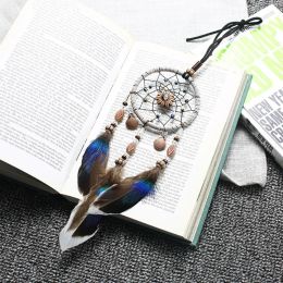 Car Dream Catcher Beaded Natural Feathers Handcraft Chic Hanging Ornaments Mirror Room Bedroom Wall Decor