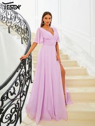 Casual Dresses Yesexy Chic Elegant Woman Dress Purple V Neck Split Prom Floor Length Maxi Fashionable