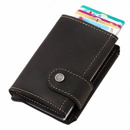 cowhide Leather Pop-Up Credit Card Holder RFID Blocking Bank Card Case Minimalist Wallet for Men Mey Clip with Coin Pocket e9oj#