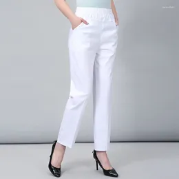 Women's Pants Middle Aged And Old Women Spring White Thin Elastic Waist Straight Mother Ankle-Length Trousers 5XL V08