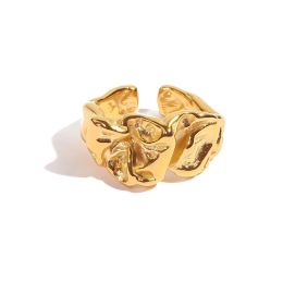 Uworld Irregular Crumpled Tin Foil Style Ring Chunky Gold Stackable Dainty Texture Metal 18 K Plated Statement Trendy Jewellery