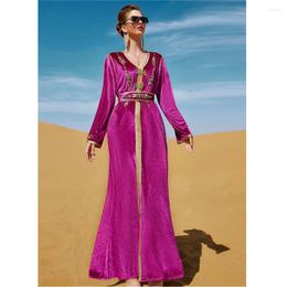 Ethnic Clothing Eid Party Dresses For Women Diamonds Velvet Belted Abaya Muslim Dress Ramadan Djallaba Islamic Jalabiya Dubai Kaftan Turkey