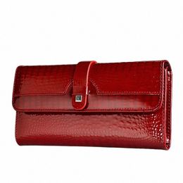 hh Women Lg Wallet Genuine Leather Wallets Red Aligator Pattern Cowhide Purse Three Fold Large Capacity Clutch Wallet Luxury y7iy#