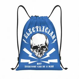 funny Electrician Skull Gift Drawstring Backpack Sports Gym Bag for Men Women Electrical Engineer Lineman Training Sackpack Q8MY#