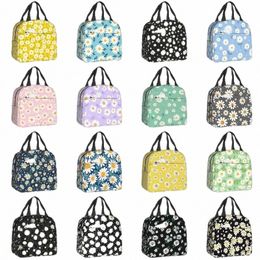 floral Daisy Print Insulated Lunch Bag for Women Chamomile Frs Cooler Thermal Lunch Tote Box Portable Picnic Food Bento Bags 66KG#