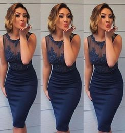 Short Length Navy Blue Mother Of The Bride Dresses Sheath Knee Length Sleevless Formal Party Gowns Wedding Guest Dress Cheap 7851967