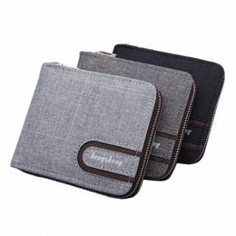 canvas Zipper Short Men Wallet With Coin Pocket Clutch Purse Bag For Male Mey Wallet Denim Card Holder E1p3#