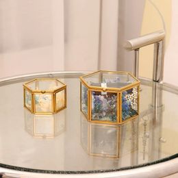2024 HEXAON Transparent Glass Giolleria Box Wedding Box Box geometrico Giolleria in vetro Organizzatore Organizzatore Tabletop per esagono per esagono