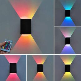 Nordic RGB LED Wall Light Dimmable Square Up Down Lamps With Remote Control For Bedside Bedroom Sconce Living Room Home Decorati