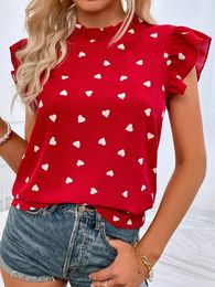 Women's Blouses 2024 Summer Fashion Chiffon Print Women Shirt Casual Ruffle Short Sleeve Top Pink Chic Woman Shirts Elegant Female