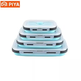 4 PicesSet High Quality Silicone Rectangle Lunch Box Collapsible Bento Portable Folding Food Container Storage Bowl 240320