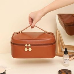 Storage Bags Portable Makeup Bag Large Capacity High Appearance Level Ins Cosmetics Urban Simple Square PU Leather