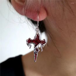 Dangle Earrings Punk Red Dripping Cross Pendant For Women Hip Hop Gothic Stainless Steel Hoop Earring Fashion Y2K Jewellery Accessories
