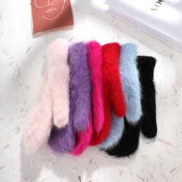 Women Winter Warm Cashmere Gloves Elastic Full Finger Mittens Soft Rabbit Fur Warm Plush Gloves Girls Knitted Riding Gloves