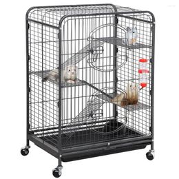 Cat Carriers 37" Rolling Ferret Cage 4-Tier Small Animals Hutch Pet With Bowl & Water Bottle For Chinchilla Rat Squirrels