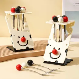 Forks 6pcs Clown Fruit Fork With Holder Stainless Steel Cake Dessert Sandwich Salad Picks Nordic Home Dining Table Decoration