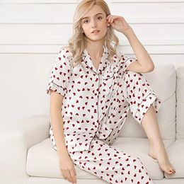 Women's Sleepwear Summer Digital Print Silk Pajamas Loungewear Women Pure Set