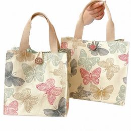 printed Butterfly Lunch Bag For Women Girla Large Capacity Work Food Ctainer Bags Portable Canvas Travel Picnic Lunch Bags G8jS#