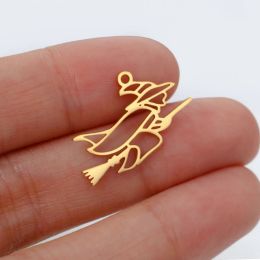 charms 20pcs/lot Mirror Polish Stainless Steel Witch Charm Pendant Wholesale Jewelry Bracelet Making Never Fade Finding Supplies