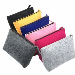 fi Felt Cosmetic Bag Solid Colour Universal Digital Storage Bag Portable Travel Pouch Cable Power Bank Hard Disc Makeup Bag m0dP#