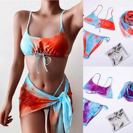 Women's Swimwear 2024 European And American Sexy Bikini Tie-Dye Split Swimsuit Ladies Three-Piece Set Women