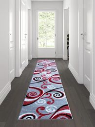 Carpets 2'x11' Red Abstract Area Rug - Olefin With Jute Backing Carpet Bedroom Decor