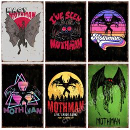 Mothman Cryptid Sunset Metal Tin Signs Bedroom Plaques Garage Club Plate Vintage Poster for Home Living Room Wall Art Decoration