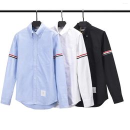 Men's Casual Shirts Shirt Sleeved Ribbon Top Clothing Poplin Slim Four-Bar Long Sleeve Cotton Korean Fashion Blouses