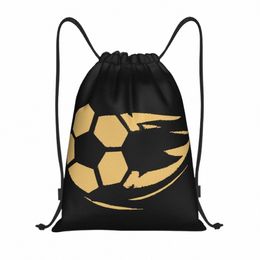 gold Soccer Sport Drawstring Backpack Sports Gym Bag for Women Men Training Sackpack t6Zc#