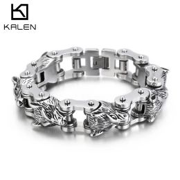 Bracelets Kalen Viking Wolf Head Bracelet Bicycle Chain Punk Style Stainless Steel Charm Men's Bracelets Armband Jewelry