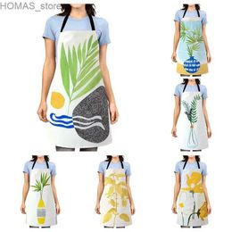 Aprons Aesthetic Women kitchen apron kids original Children Waterproof girl princess waiter work apron oil proof nordic boho plant Y240401UR3Z