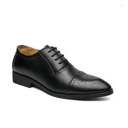 Dress Shoes Man Office Career Pointed Toe Lace Up Black Business Party Wedding Formal Brogue Classics Leather