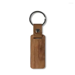 Keychains 2pc DIY Blank Rectangular Wooden PU Leather Keychain