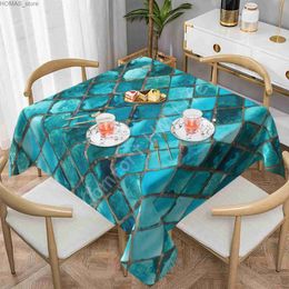 Table Cloth Turquoise Blue Print Square Table Cloth Waterproof Tablecloth Home Indoor Outdoor Dinning Table Cover Party Table Decor 60x60in Y240401