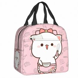 mochi Cat Chef Peach Insulated Lunch Bag for Outdoor Picnic Peach And Goma Resuable Thermal Cooler Lunch Box Women Children M90A#