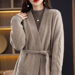 2023 Autumn Winter New 100% Cashmere Cardigan Knitted Sweater Women's Loose Large Size Cardigans Solid Thicken Warm Cardigan