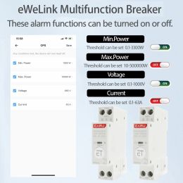 eWeLink WiFi Smart Circuit Breaker MCB 1P 63A Timer Power Energy kWh Voltage Current Metre Protector Voice Remote Control Switch