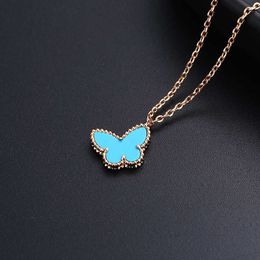 Fashion Van Light Luxury White Agate Snake Bone Chain S925 Silver Butterfly Necklace Female Rose Gold Crowd Design High Sense With logo