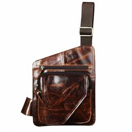 crazy Horse Leather men Casual Fi Travel Daypack Chest Sling Bag Coffee Design One Shoulder Strap Crossbody Bag Male b214c O7h0#