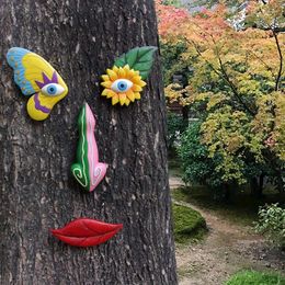 Garden Decorations Creative Decor Outdoor Funny Statue Resin Crafts Butterfly Flower Face Tree Colorful Hanging Patio Ornaments