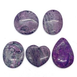 charms 5 Pcs/lot Natural Stone Purple Dragon Stone Necklace Pendant Reiki Healing Exquisite Pendant Amulet for DIY Jewellery Charm Making