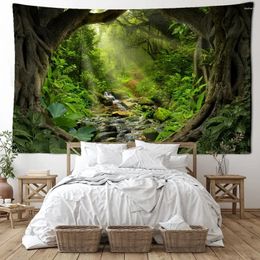 Tapestries 1pc Nature Forest Pathway Tapestry Wall Hanging Art Living Room Aesthetic Decoration Free Installation Package