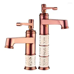 Bathroom Sink Faucets Gold And Rose Colours Brass Material Deck Mounted Cold & Water Of Washbasin Tap