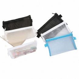 simple Transparent Zipper Pencil Case Mesh Cosmetic Storage Bag Clear Statiery Bag Nyl Makeup Pouch Portable Travel Handbag H2tW#