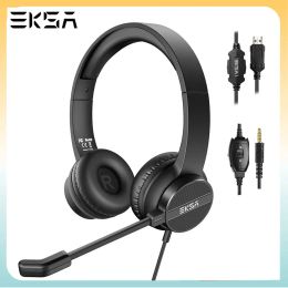 Headphones EKSA H12/H12E Wired Headset 3.5mm/USB OnEar Computer Headphones with Rotatable Microphone Noise Cancelling for Call Centre