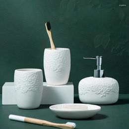 Bath Accessory Set Ceramic Bathroom Relief Design Toilet Accessories Toothbrush Cup Lotion Bottle Soap Dish Household Supplie